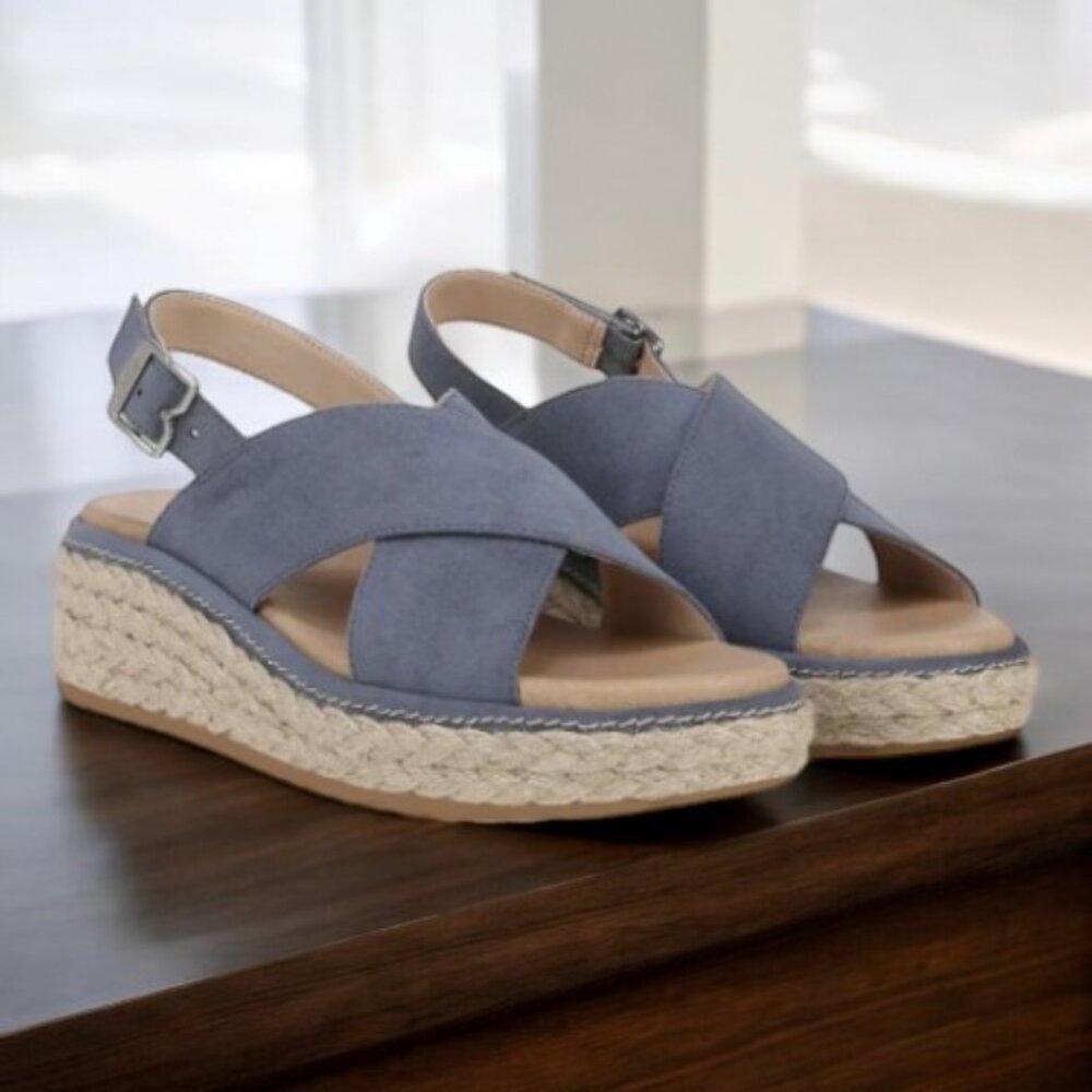 Dr. Scholl's Ember Platform Wedge Sandal Blue NWT & Box Sz 9.5